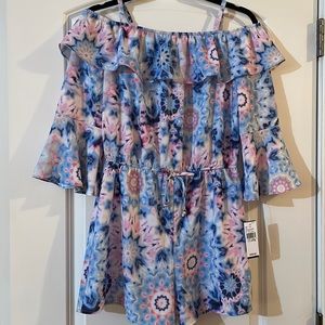 🎉HP🎉NWT Girl’s Sz. XL Ally B Bell Sleeve Off the Shoulder Shorts Romper